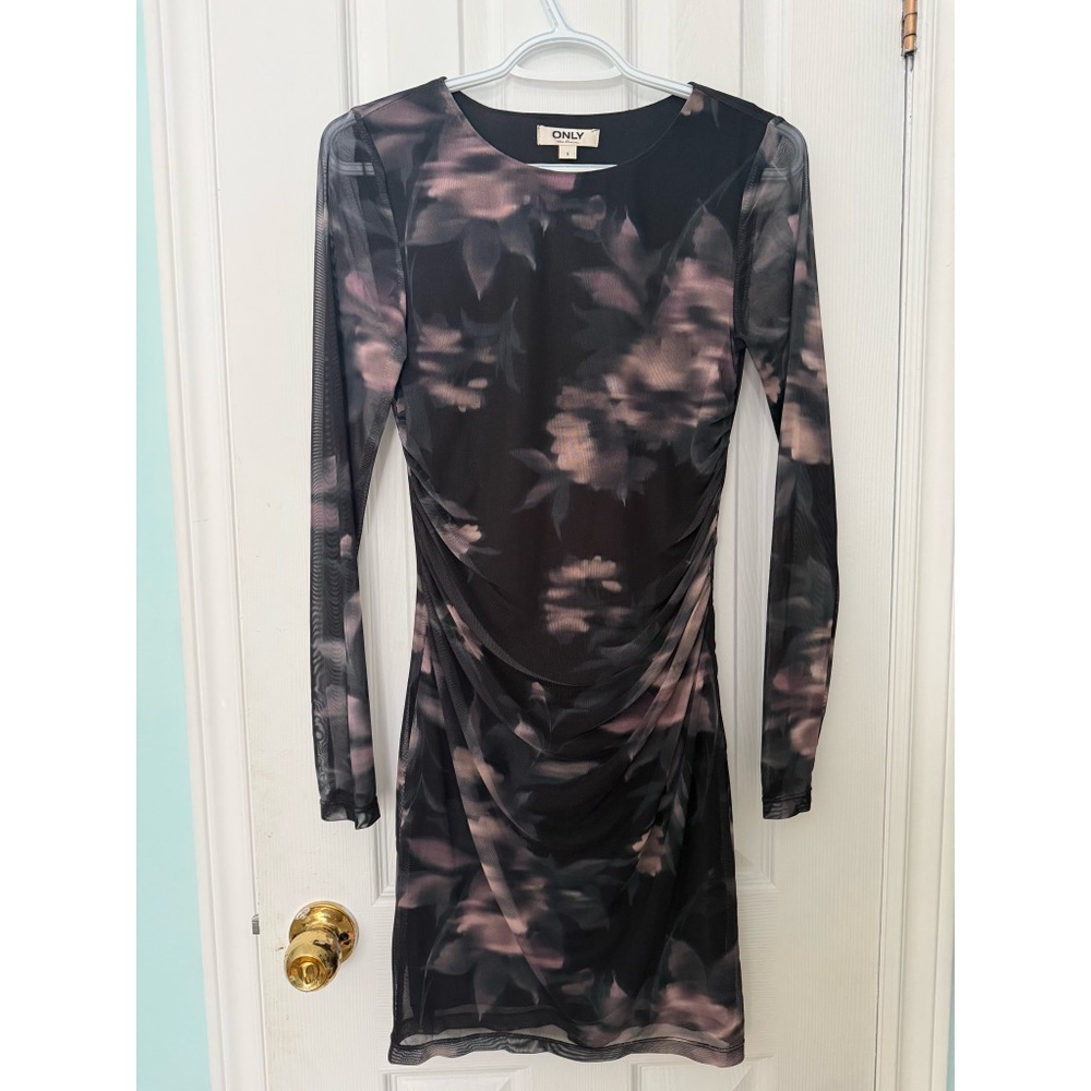 ONLY Long Sleeve Dress with Black and Pink Floral Design